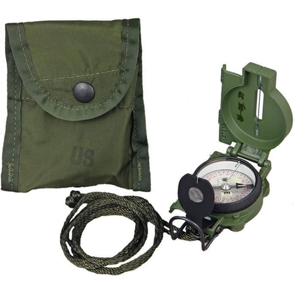 MM Official US Military Phosphorescent Lensatic Compass, Olive Drab Accurate Waterproof Hand Held Compasses with Pouch for Hiking Camping Navigation Survival Backpacking Orienteering, Green