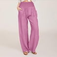 thumbnail image 2 of Womens Palazzo Pants Casual Linen Cotton Drawstring Flowy Pants Wide Leg Summer 2026 Beach Trousers with Pockets, 2 of 6