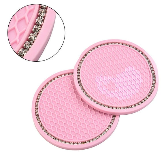 2x Car Coasters Pad Pink Cup Holder Mat Rhinestone Auto Interior Accessories 7cm