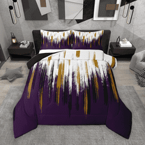 Manfei Abstract Oil Painting Bedding Comforter Set 2pcs, Purple Gold Ombre Twin Comforter Sets, Watercolor Brush Strokes Bedding Set, Super Cozy Room Decor