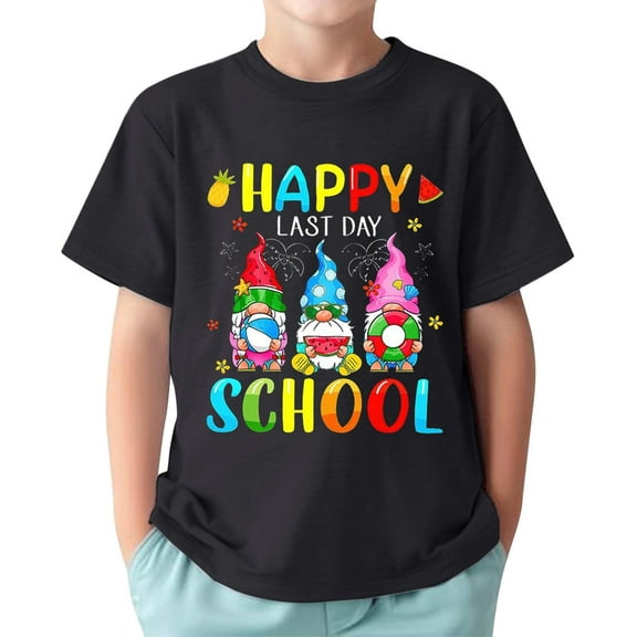 NAFUU Boys T-Shirts Happy Last Day Of School Cartoon Prints Shirt Short Sleeve Round Neck Tee Going Out Tops For Boys Sizes 2-3 Years