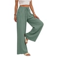 thumbnail image 4 of Tqcoqu Womens Wide Leg Linen Palazzo Pants Casual Elastic Waist Drawstring Flowy Loose Beach Travel Trousers with Pockets,Mint Green,Women's S-XXL, 4 of 8