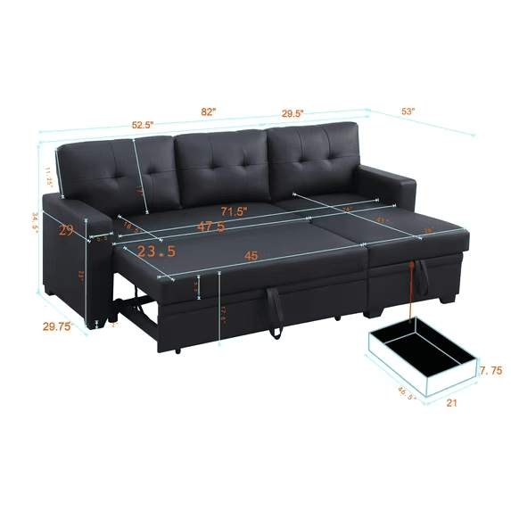 BSHTI Light Gray Linen Sectional Pull Out Sleeper Sofa Bed with Storage Chaise for Living Room, L-Shaped Couch with Ottoman, 3-Seat Sleeper Sofa Modern Style Wood Frame Sofa Couch