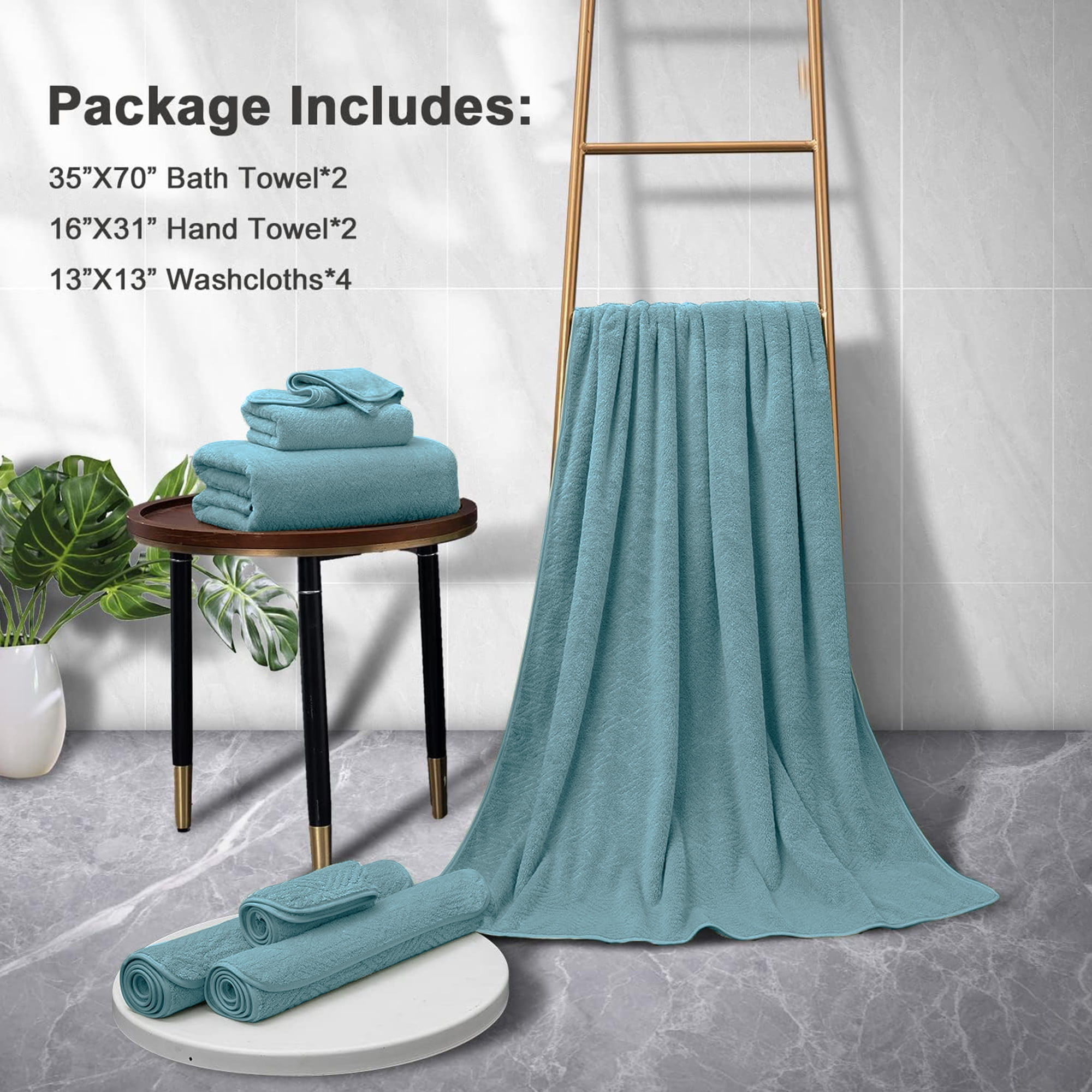Smuge 8 Piece Oversized Bath Sheet Towels, 2 Large Bath Towels, 2 Hand Towels, 4 Washcloths, 600 GSM Ultra Soft Large Bath Towel Set Cozy Quick Dry Bathroom Towels Hotel Luxurious Towels(Green Pine)