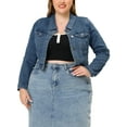 thumbnail image 1 of Agnes Orinda Vestes en Denim Courtes à Boutons pour Femmes Grande Taille Mode 4X Gris Foncé Bleu, 1 of 6