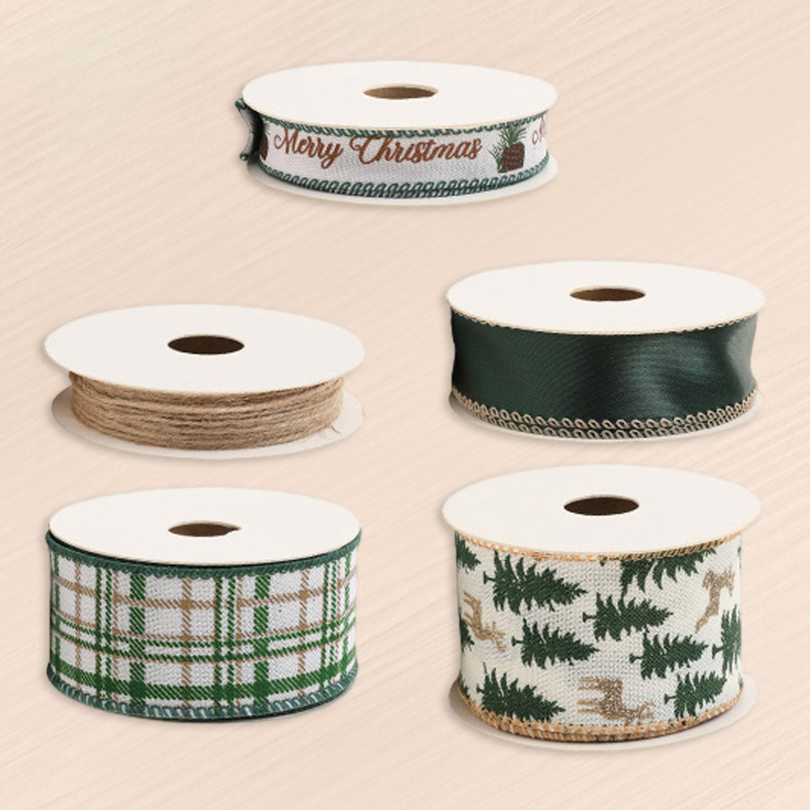Tachiuwa Christmas Ribbons DIY Christmas Tree Ribbon for Cake Boxes Wreath Bow Making Green