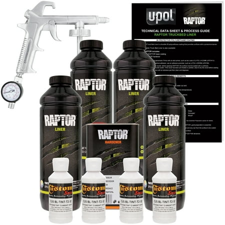 U-POL Raptor Bright White Urethane Spray-On Truck Bed Liner Kit w/ FREE Custom Coat Spray Gun with Regulator, 4