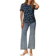 thumbnail image 2 of INSPIRAR CHIC Blusas de Chifón para Mujeres con Mangas Cortas, Con Volantes, Florales, para Trabajo y Oficina, Talla M, Azul Oscuro, 2 of 6