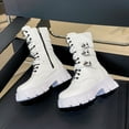 thumbnail image 3 of Womens Gothic Punk Platform Boots Chunky Heel Lace up Combat Long Booties Zipper Mid Calf Motorcycle Boots, 3 of 5