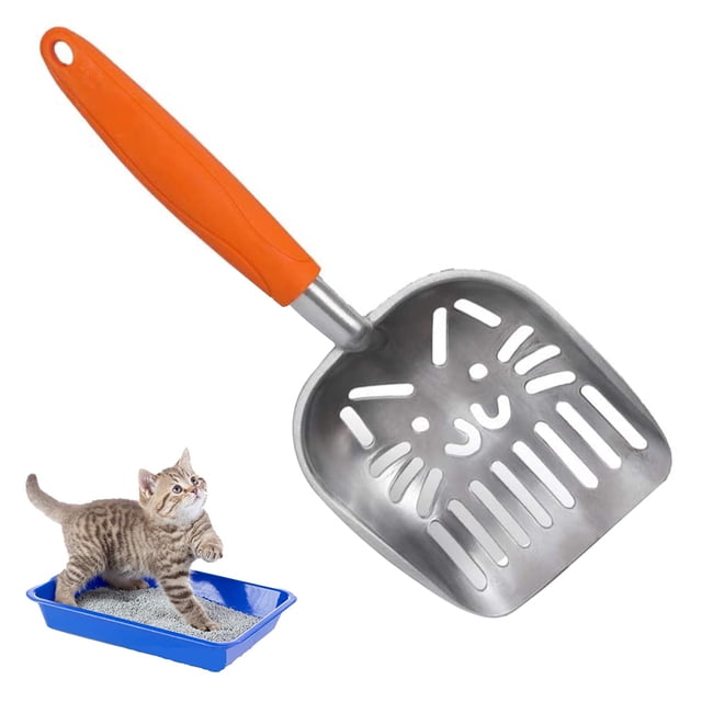 Pala para arena de gatos, pala para arena para perros y gatos, cómoda pala para caja de arena con mango de goma, pala de acero inoxidable para mascotas