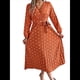 thumbnail image 2 of Vestido Plisado de Larga con Cuello en V y Lunares para Mujer, Informal, Holgado y con Cinturón Color Naranja L, 2 of 10