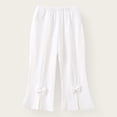thumbnail image 2 of DHFJKG Girls Ribbed Knit Flare Pants With Bow Detail Solid Color Stretchy Trousers For Spring Fall Winter Elastic Waist Casual Pants, 2 of 3