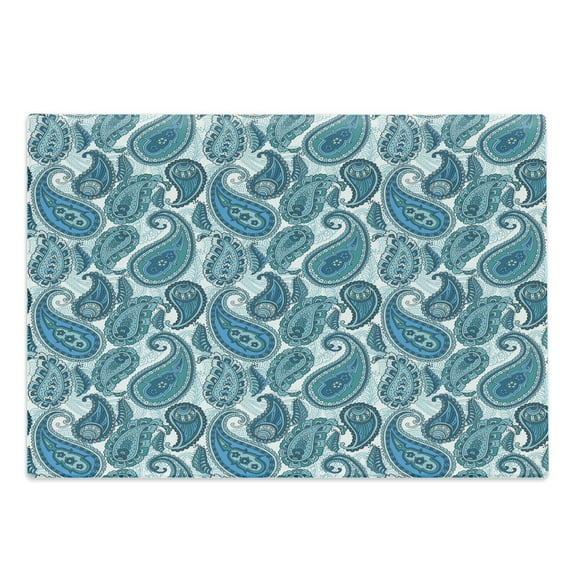 Paisley Cutting Board, Ocean Inspired Design with Stripes and Flowers Abstract Background Image Print, Decorative Tempered Glass Cutting and Serving Board, Large Size, Blue and White, by Ambesonne