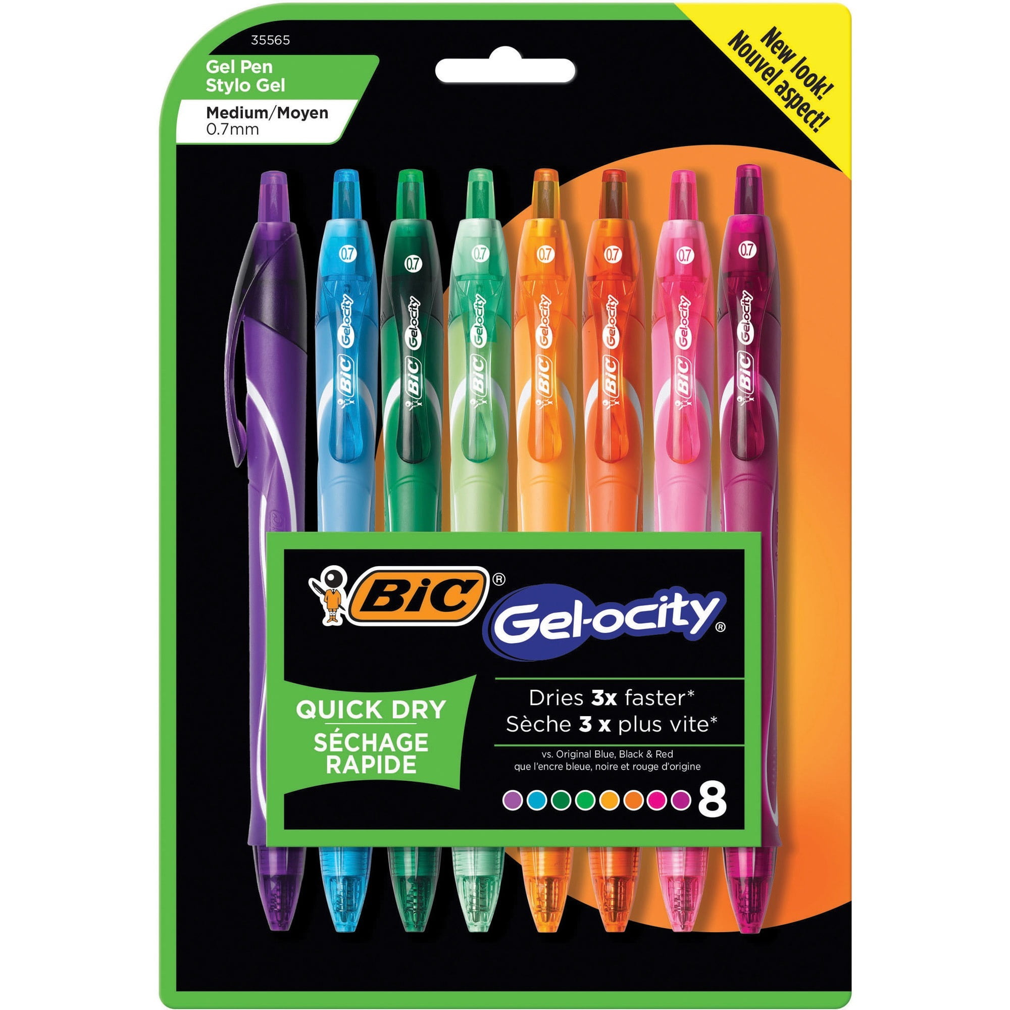 BIC Gel-ocity Quick Dry Assorted Colors Gel Pens, Medium Point (0.7mm),  8-Count Pack, Retractable Gel Pens With Comfortable Full Grip, Colors may  vary 