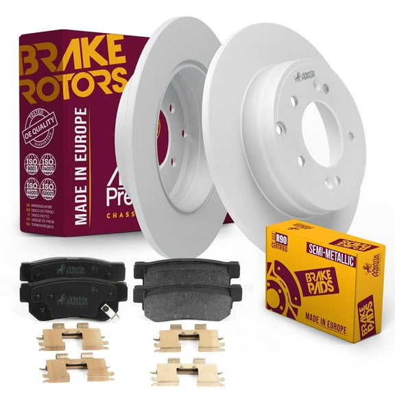 Metrix Premium Chassis Parts - Rear Semi-Metallic Disc Brake Pad Set & Solid Brake Rotor Kit Fits 2005-2008 Hyundai Sonata, Made in Europe