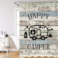 thumbnail image 3 of Happy Camper Shower Curtain, Rustic Farmhouse Barn Wood Country Camping Fabric Shower Curtains Set, Shorter and Narrow Stall Fabric Bathroom Decor Hooks 47X64in, 3 of 3