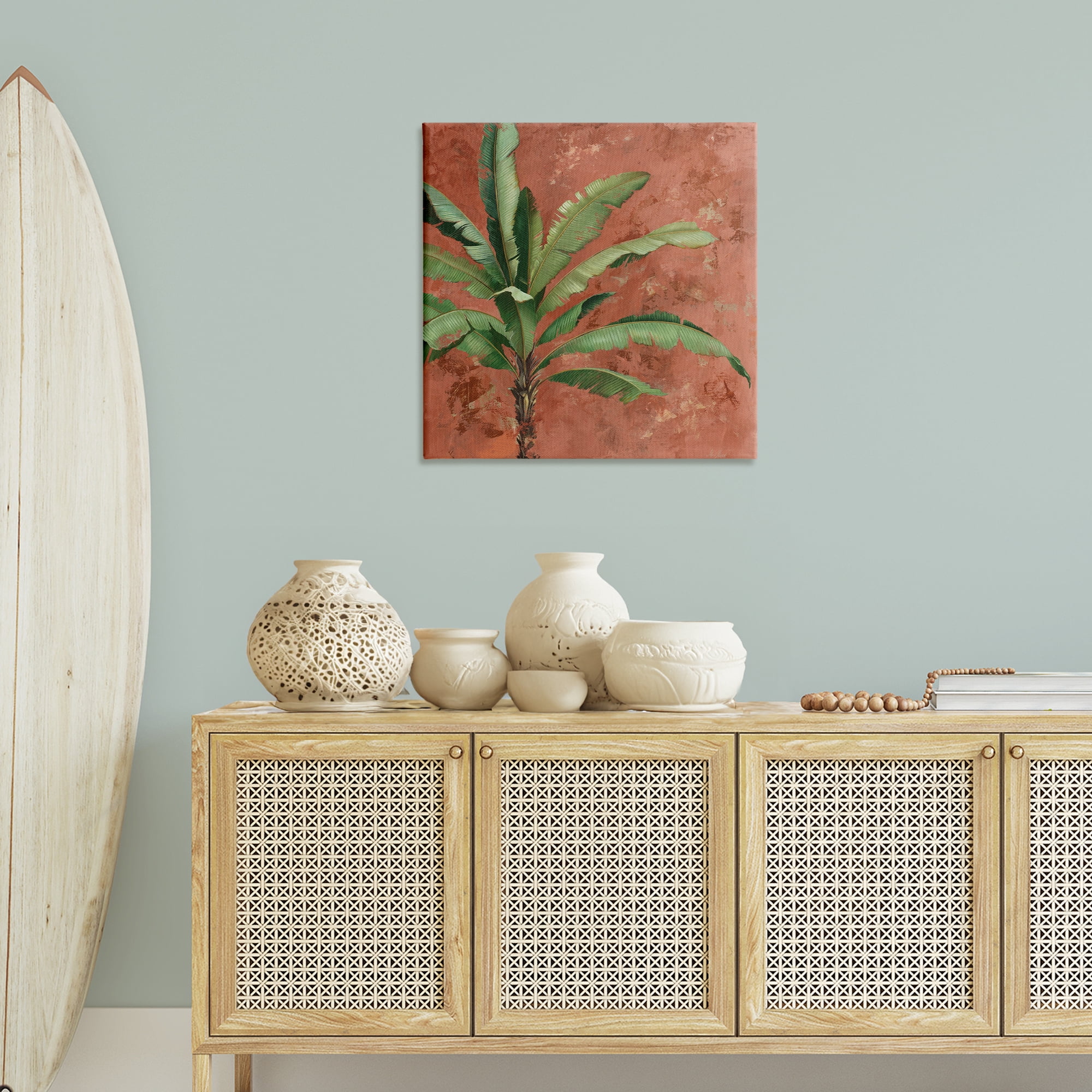 Stupell Industries Palm on Muted Red Botanical & Floral Painting Gallery Wrapped Canvas Art Print Wall Art, 30 x 30