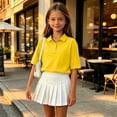 thumbnail image 5 of Girl's Short Sleeve Polo Shirt Button Soild Color School Uniform Shirt Yellow 100, 5 of 6