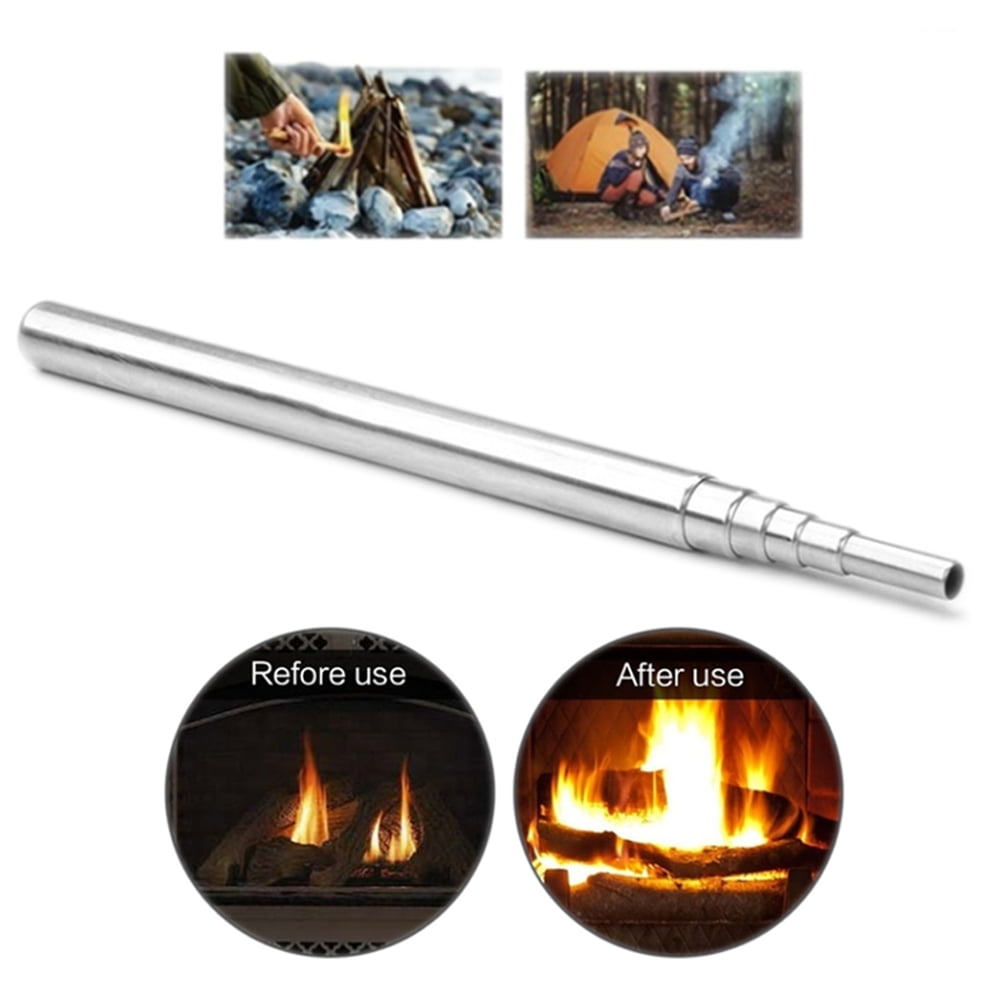 Pocket Fire Bellows，Acogedor Outdoor Stainless Steel Collapsible Fire Bellows Manual Blowing Tube Tool Camping Cooking-Outdoor Gear Collapsible Fire Tool 
