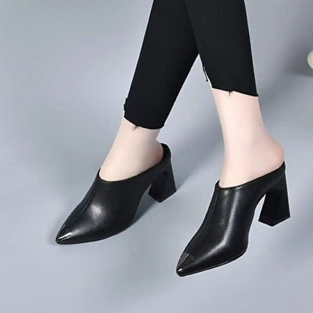 

Ozmmyan Women s High Heel Fashion Slippers Women s Shoes 2024 Spring/Summer New Style Temperament Wrap Point Soft Leather Thick Heel Wrap Half Trailer Shoes for Women