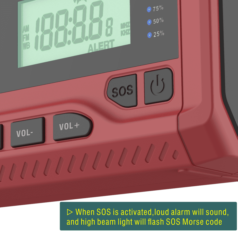 Crank Radio, Emergency Radio, Solar Radio, NOAA/AM/FM Weather Radio, USB Type-C Charging, Dynamo Radio, Polymer Battery, Camping Torch & LED Reading Light, SOS Alarm