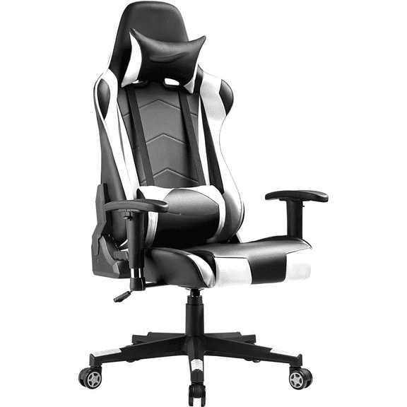 Gaming Chair Racing Office Computer Ergonomic Video Game Chair Backrest and Seat Height Adjustable Swivel Recliner with Headrest and Lumbar Pillow Esports Chair (White)