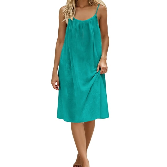 Zpzdpjkx Summer Dresses for Women Flowy Backless Pleated Spaghetti Strap Low Back Beach A Line Cami Dress