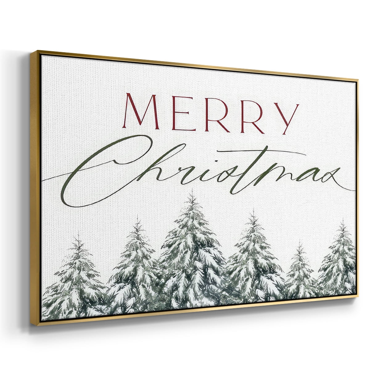 Merry Christmas Trees - Framed Gallery Wrapped Holiday Canvas - 27 x 41 - Gold Frame