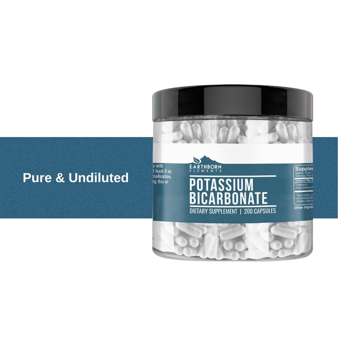 Earthborn Elements Potassium Bicarbonate 200 Capsules, Pure & Undiluted, No Additives