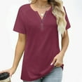 thumbnail image 6 of YueHuiYing Women's Button-Up V-Neck Raglan Sleeve T-Shirt Loose Top Short Sleeve Top/Shirt Boyfriend Style Blouse, 6 of 8