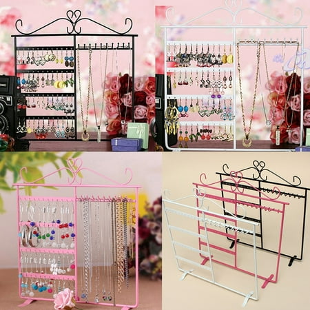 - White/Pink/Black Earrings Necklace Ear Studs Jewelry Tree Display Show Metal Stand Rack Organizer Holder