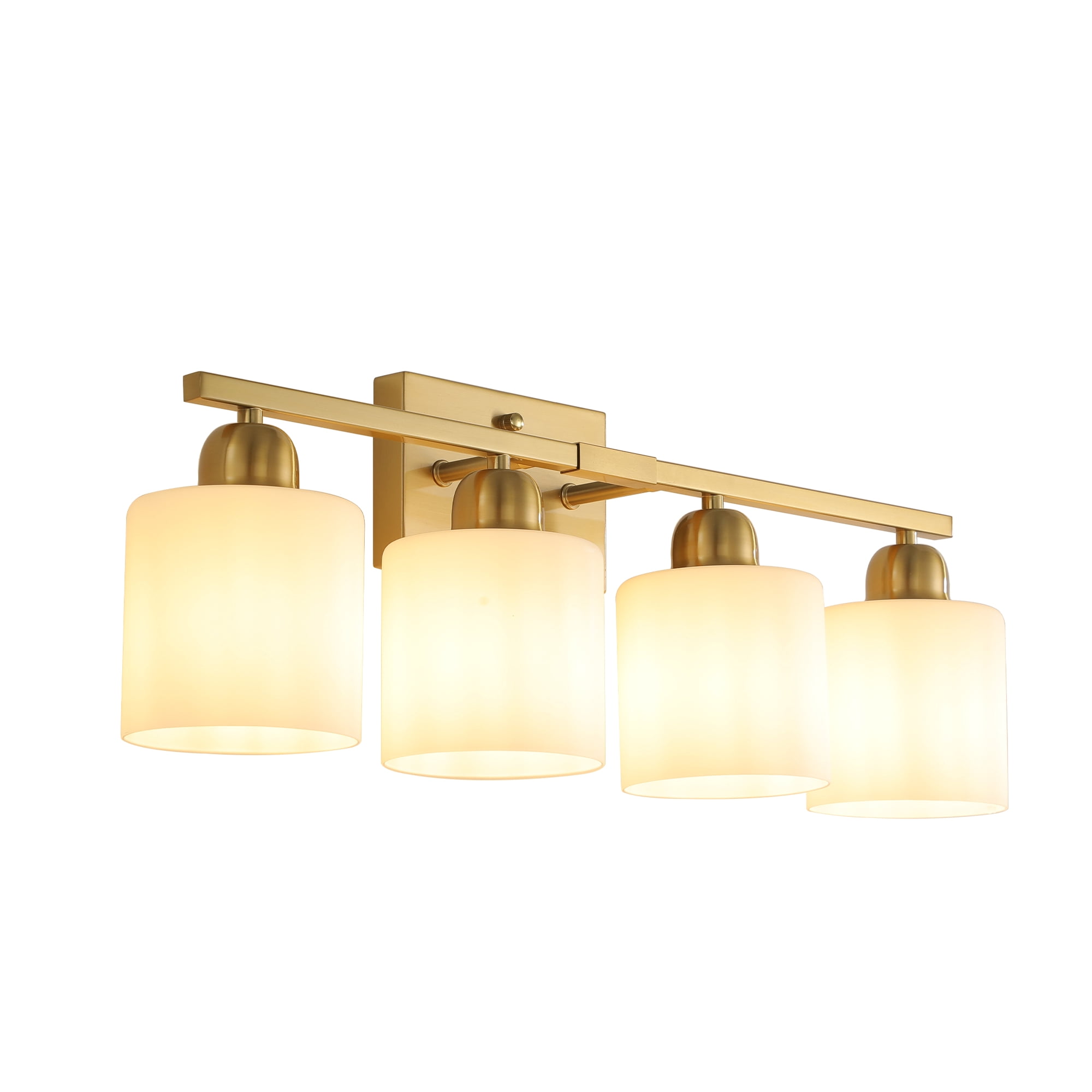 Gold Bathroom Light Fixtures, 4-Light Modern Vanity Light Over Mirror, Wall Sconces with Milky White Frosted Glass Shades, E26 Socket (Bulbs Not Included)