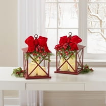 BrylaneHome 14"H Red Christmas Lantern With Led Candles
