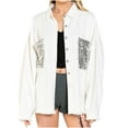thumbnail image 2 of Fengqque Women Casual Pockets Sequins Solid Long Sleeve Tops Jacket Denim Outwear, 2 of 7