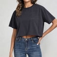 thumbnail image 3 of WEIGFI Womens T-Shirts Cotton Loose Fit Workout Cropped Tops Yoga Running Crew Neck Short Sleeve Lightweight Clothes Solid Color Trendy Relaxed Beach Daily Wear,Black,L, 3 of 5
