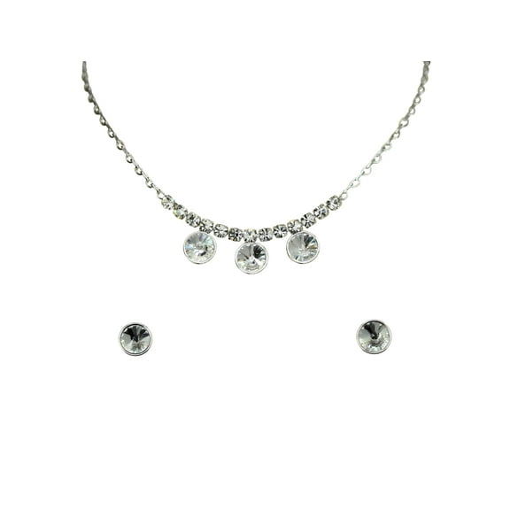 Faship Gorgeous Clear Rhinestone Crystal Floral Necklace Earrings Set