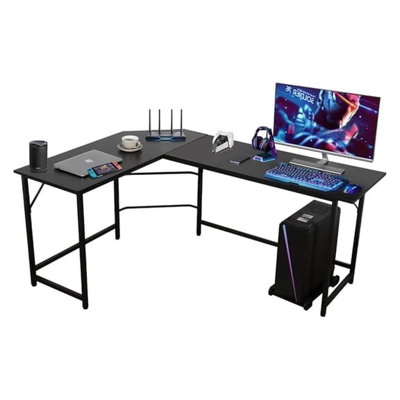 66" Modern L-Shaped Corner Computer Desk Home Office LaptopTable Gaming Workstation with CPU Stand 66.5'' x 47.3'' x 29.3'' (Black)