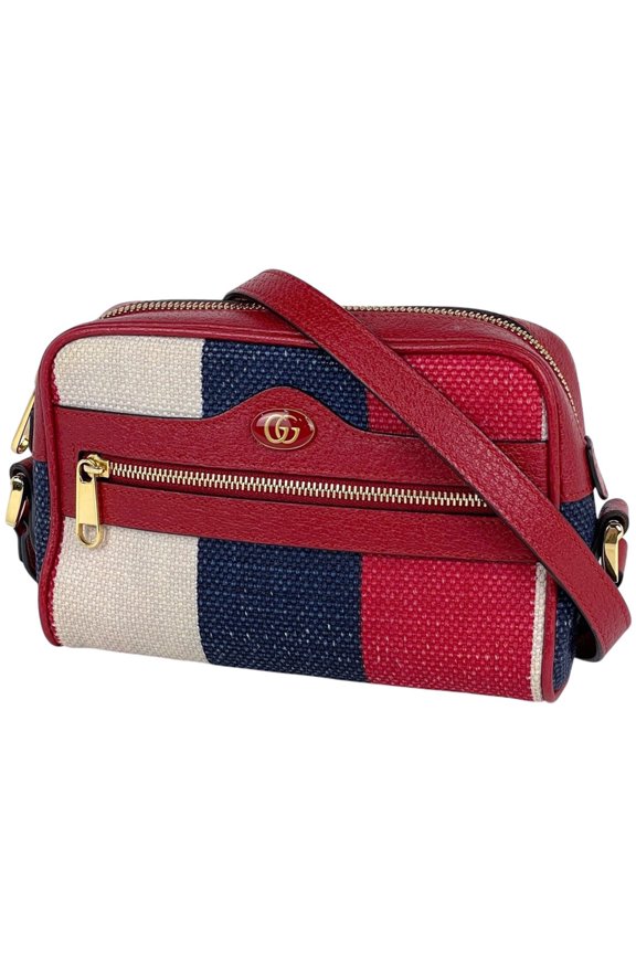 Pre-Owned Gucci logo shoulder bag, tricolor canvas, red, blue, white, 517350, women's.
