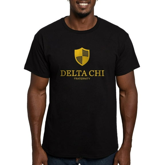 CafePress - Delta Chi Vertical Yellow Logo T Shirt - Men's Fitted T-Shirt
