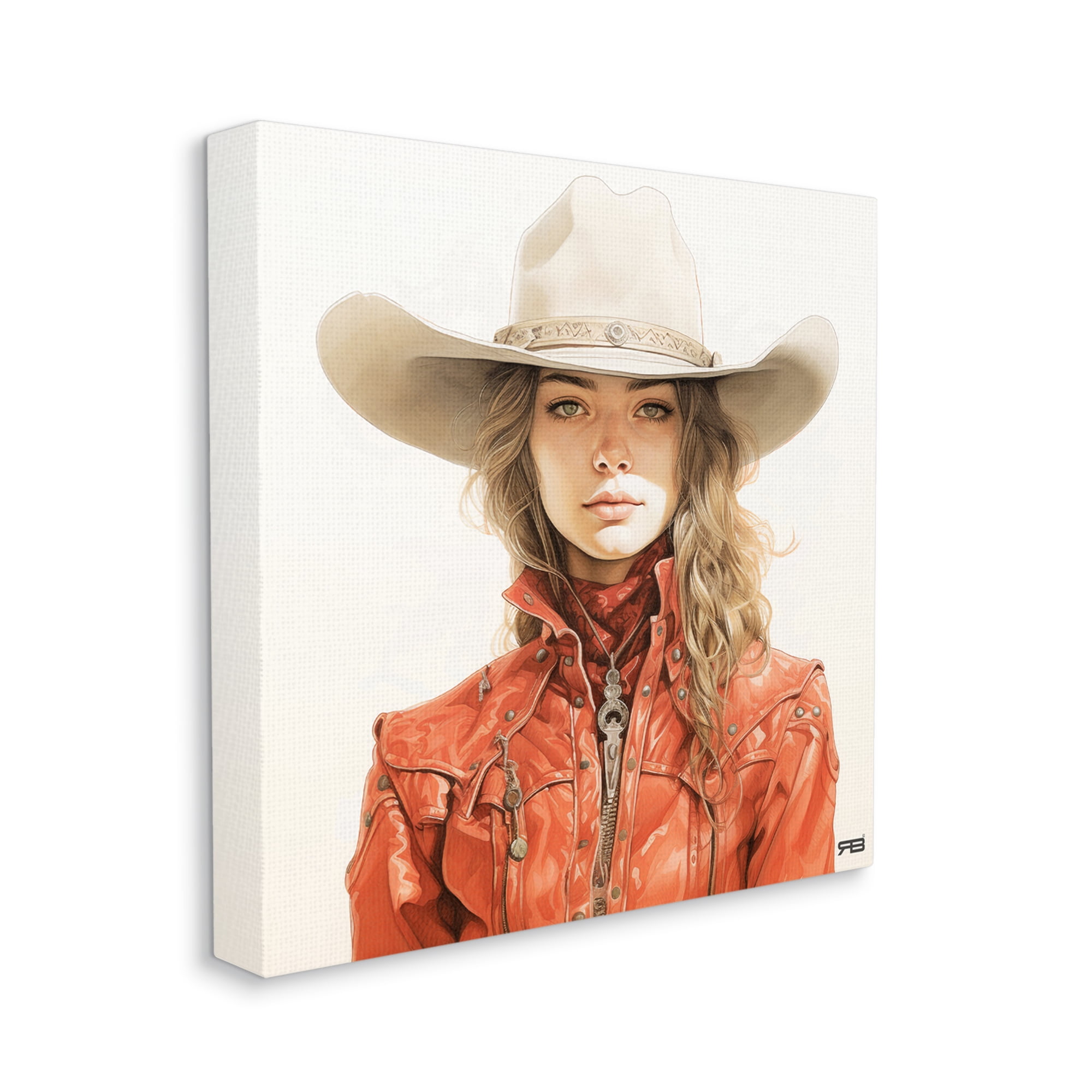Stupell Industries Western Cowgirl Portrait Abstract Painting Gallery Wrapped Canvas Art Print Wall Art, 17 x 17
