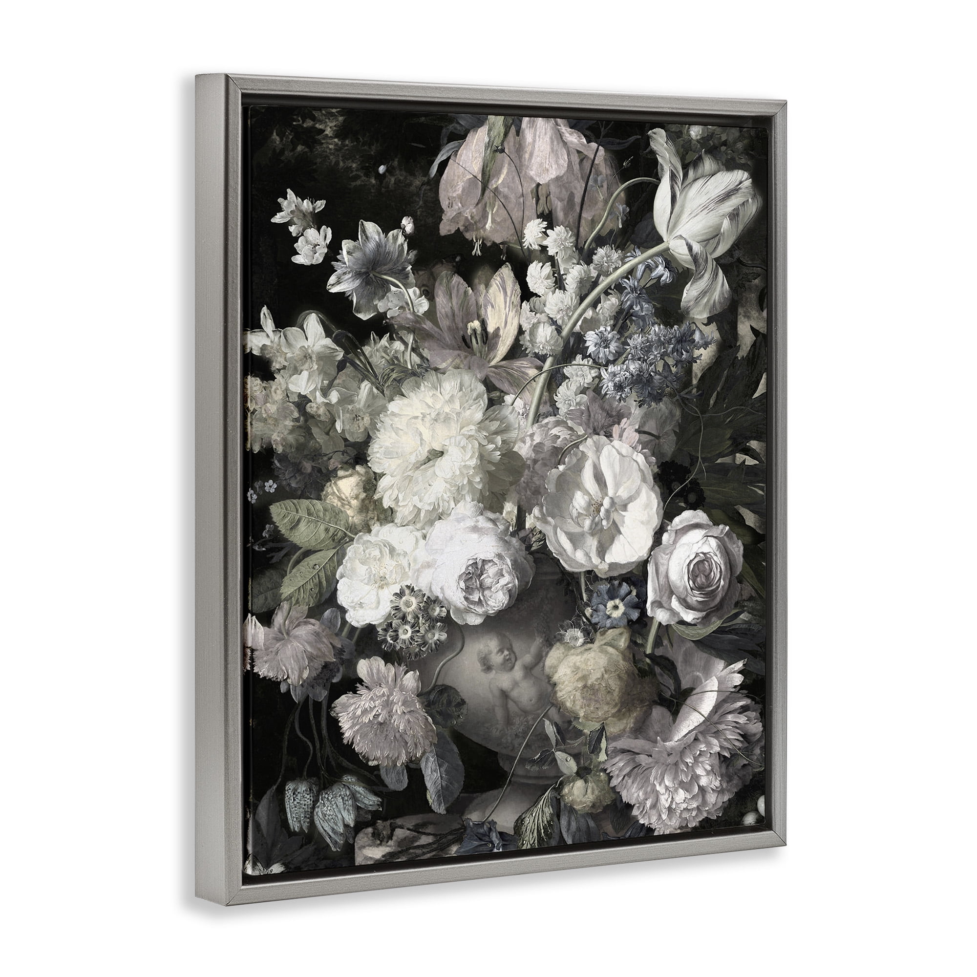 Stupell Industries Classical Busy Flower Bouquet Botanical & Floral Photography Gray Floater Framed Canvas Art Print Wall Art, 25 x 31