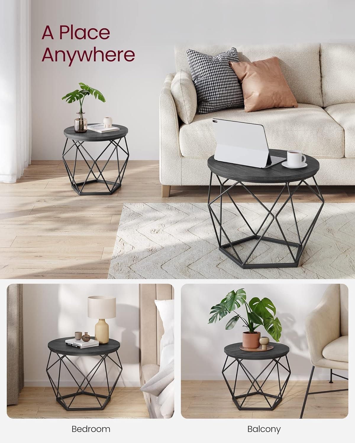 Boutique Home Modern Geometric Design Round Coffee Accent Tables, Set of 2 Side Tables