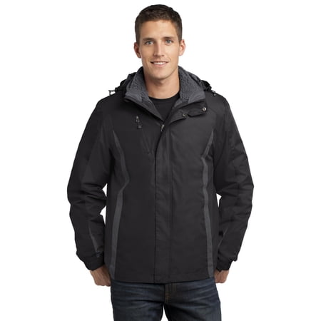 Port Authority J321 Mens Colorblock 3-in-1 Jacket, Black, Black & Magnet Grey - Small