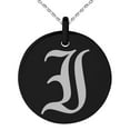thumbnail image 1 of Stainless Steel Letter I Initial Old English Monogram Engraved Small Medallion Circle Charm Pendant Necklace, 1 of 1