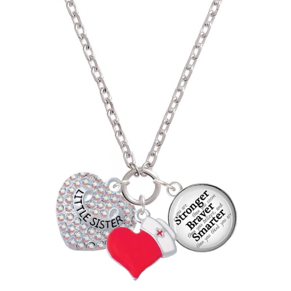 Delight Jewelry Silvertone Little Sister on AB Crystal Heart - Red Heart Nurse Strong Zoe Necklace