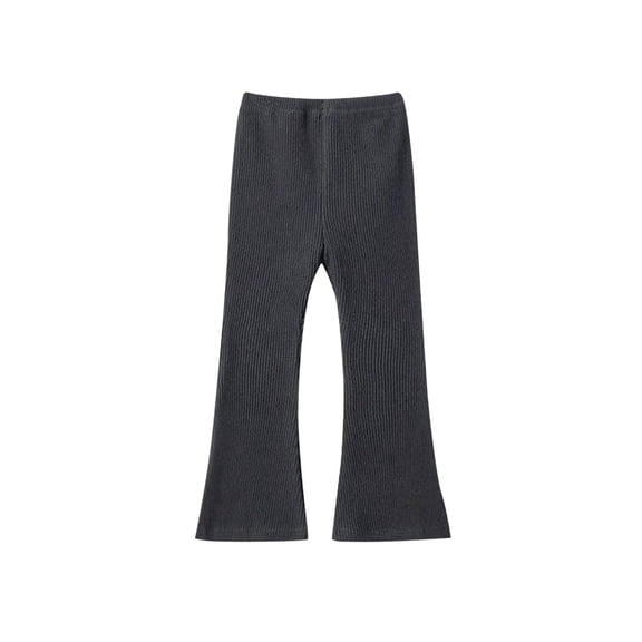 DeHolifer Girls Pants Ribbed Knit Bell Bottom Toddler Elastic Waist Ruffle Leggings Flared Pants Dark Gray 7-8Years