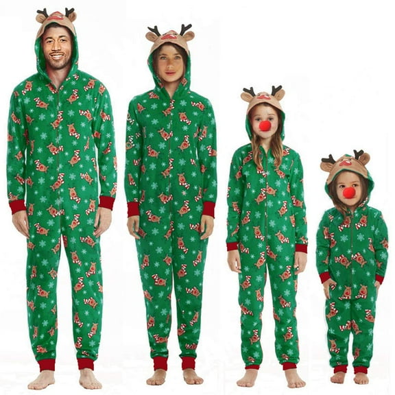 GRNSHTS Family Matching Christmas Pyjamas Set Xmas Reindeer Pjs Onesie One-Piece Jumpsuit Green Sleepwear for Adult Kids Baby