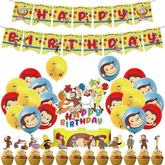 Birthday Decorations Balloons Birthday Cake Decorations Happy Birthday Banner Party Supplies Curious Monkey Birthday Party Decorations