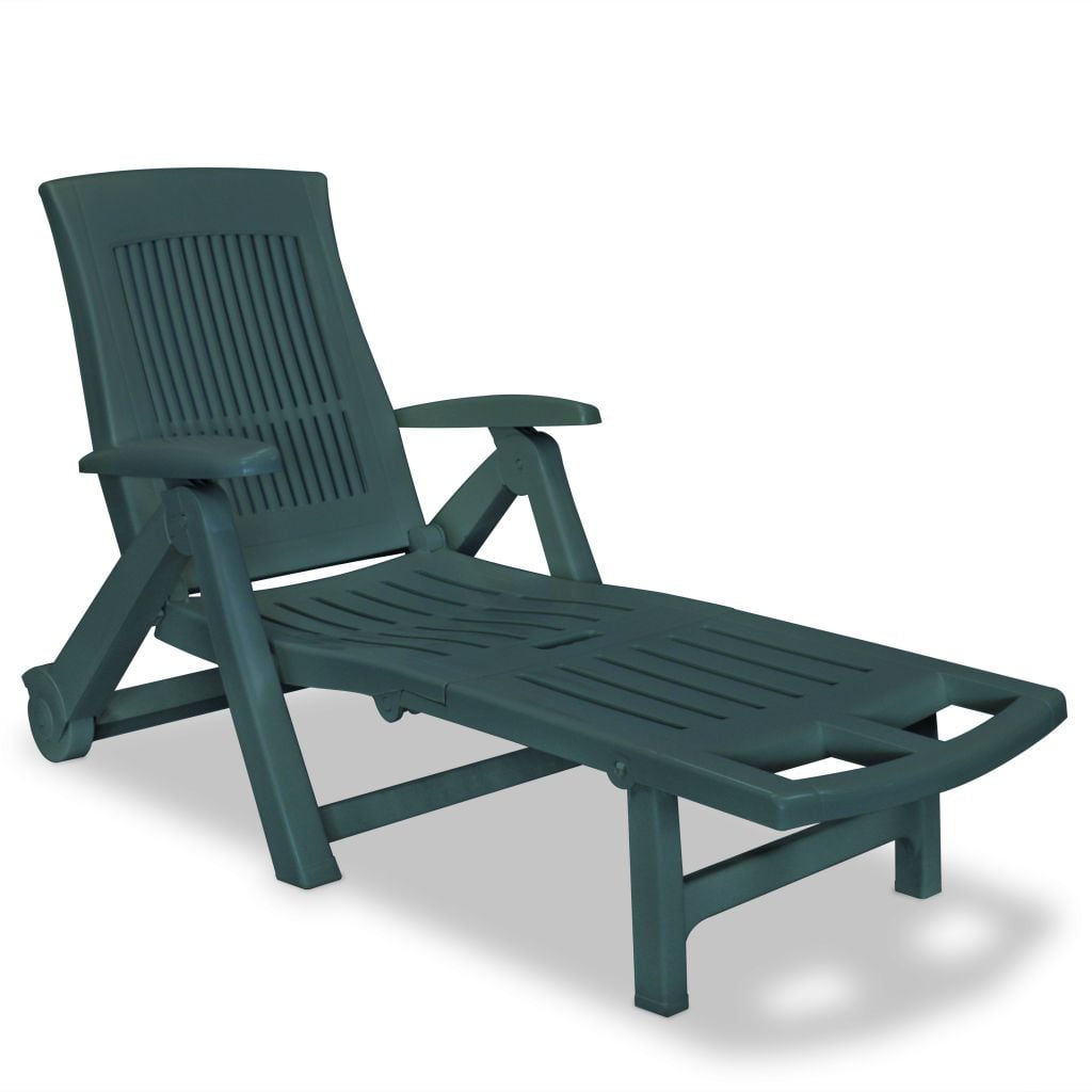 Kepooman Outdoor Patio Foldable Plastic Sun Lounger with Footrest & Wheels, Green Kepooman Outdoor Patio Foldable Plastic Sun Lounger with Footrest & Wheels, Green