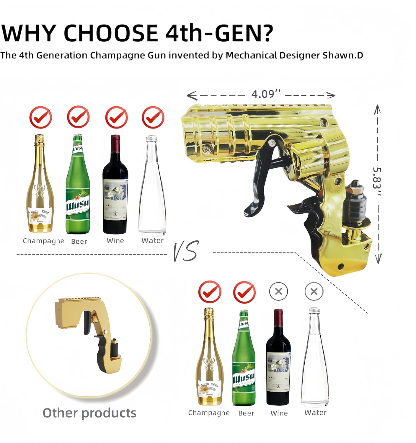 Champagne Gun Shooter, Liquor Gun Shooter Wine Shooter Gun Beer Gun Shooter Drink Gun Shooter for Party, Bubbly Blaster Beverage Blaster Gun Alcohol Shot Gun for Weddings, Birthdays, Clubs